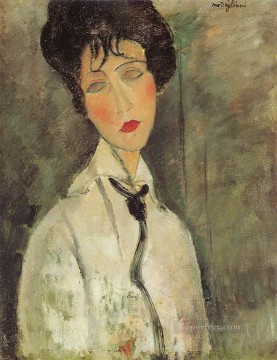 monochrome black white Painting - woman with a black tie 1917 Amedeo Modigliani